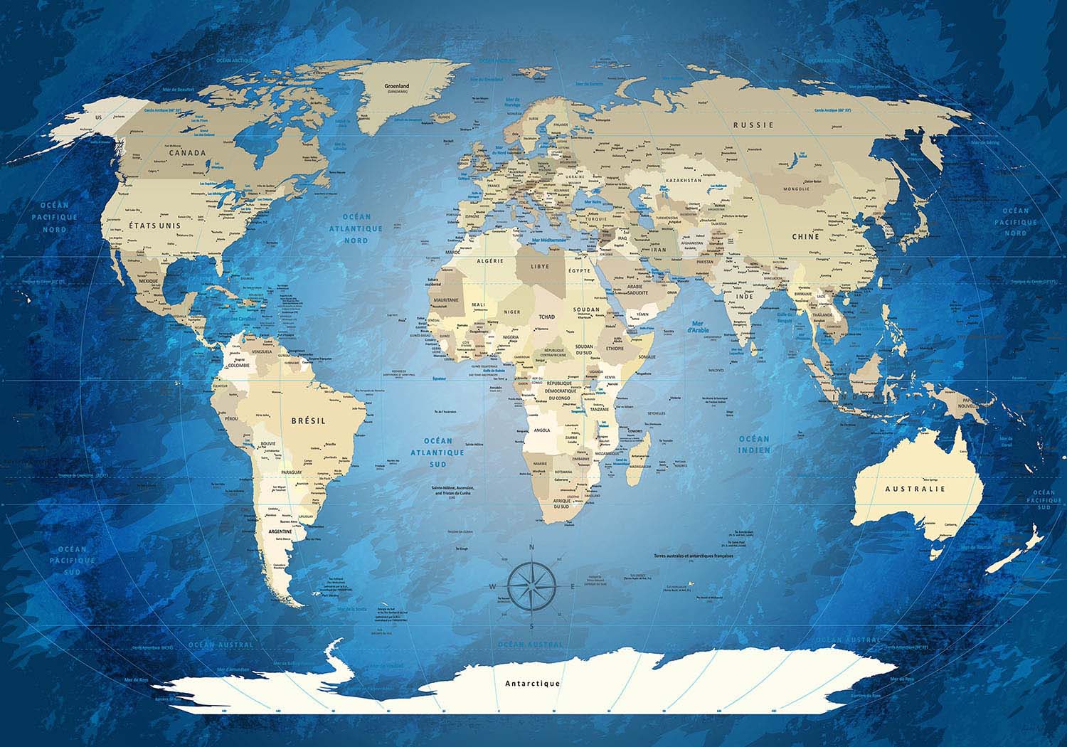 Weltkarte Als Poster Premium Poster World Map Blue Ocean Weltkarten24