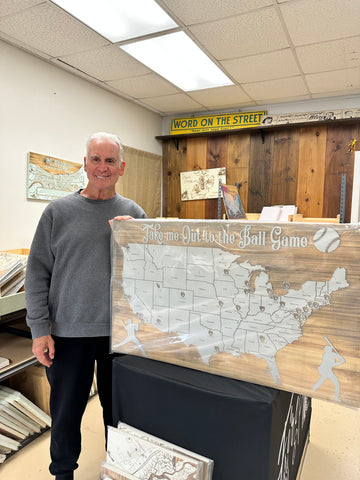 Custom Fire & Pine burnt wood engraved map