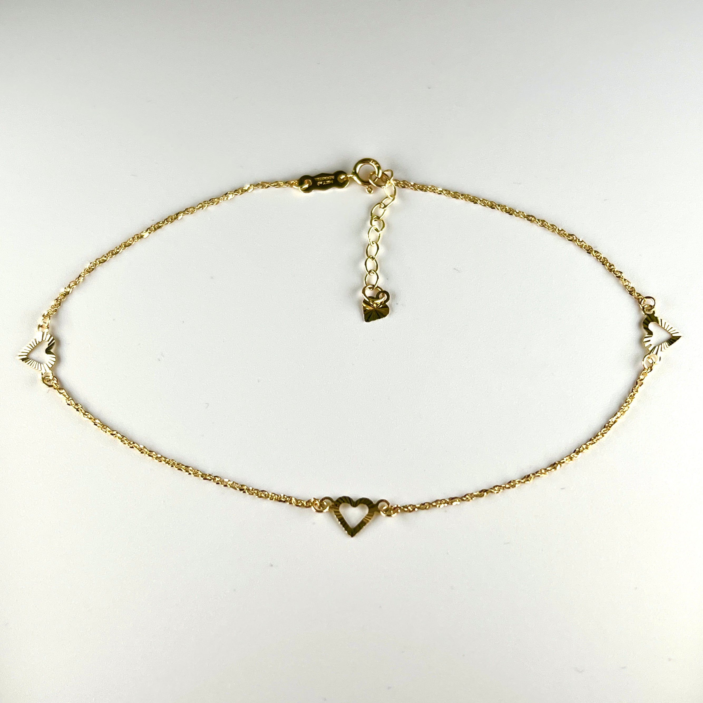 9ct Rose Gold Triple Heart Anklet  9in  G7917  FHinds Jewellers