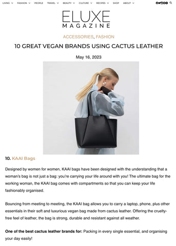 Article from Eluxe Magazine featuring KAAI as one of the best brands using cactus leather