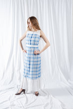 Load image into Gallery viewer, Sleeveless Blue and White Gingham and Eyelet Lace Cotton Maxi  Dress