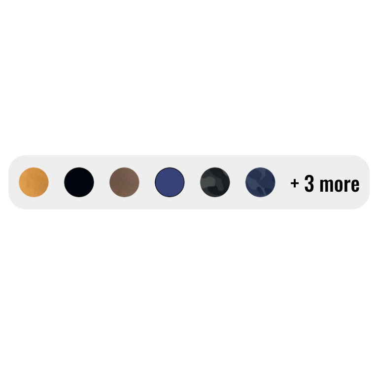 Color swatches indicating a variety of shades with a '+ 3 more' label.