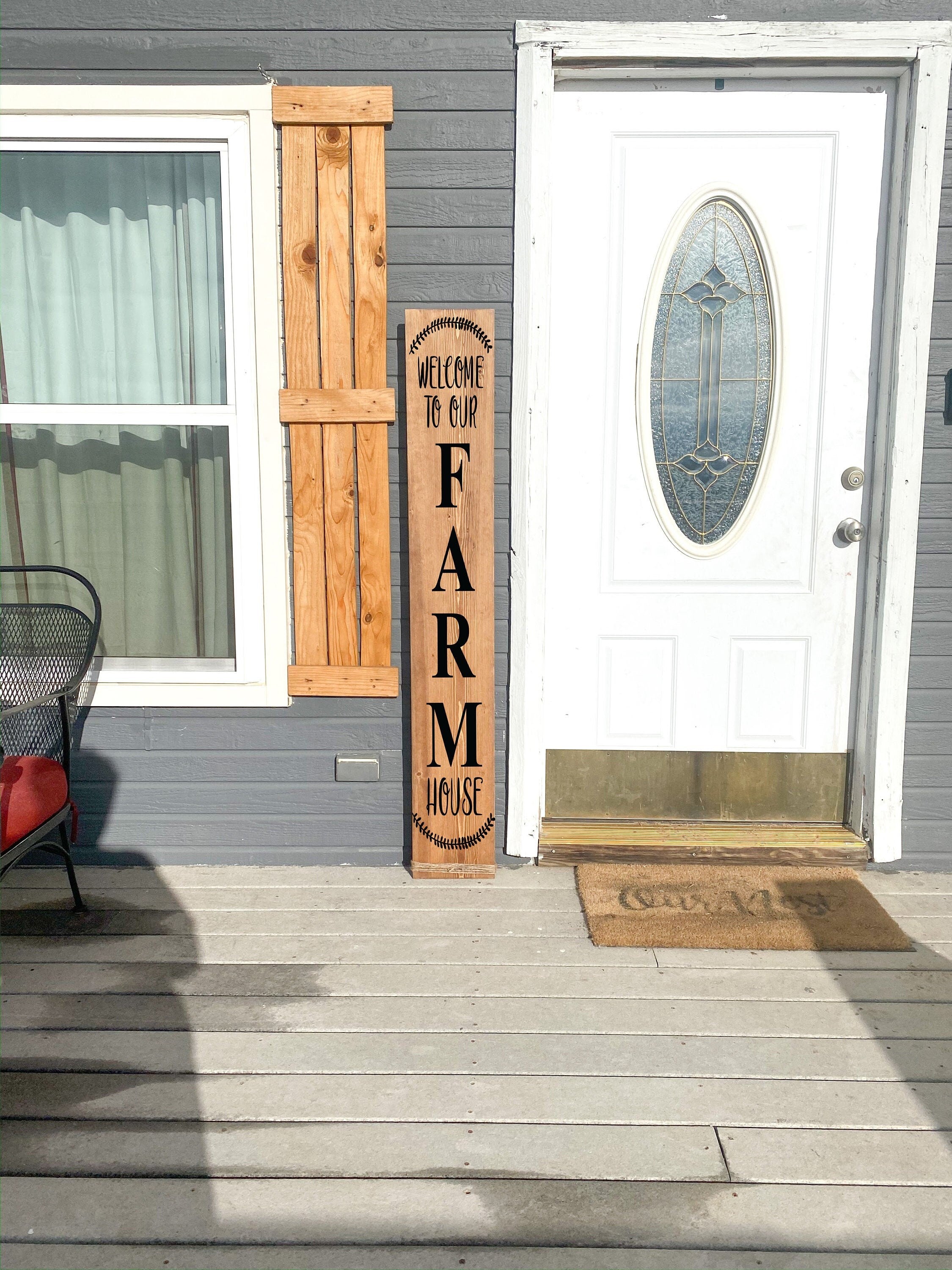 Welcome door Farm House sign w/ twine at bottom / Welcome to our farm sign / Front door decor / Porch wood sign / Farmhouse door wood sign