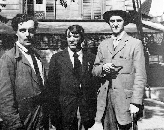 Modigliani, Picasso and André Salmon in front the Café de la Rotonde, Paris