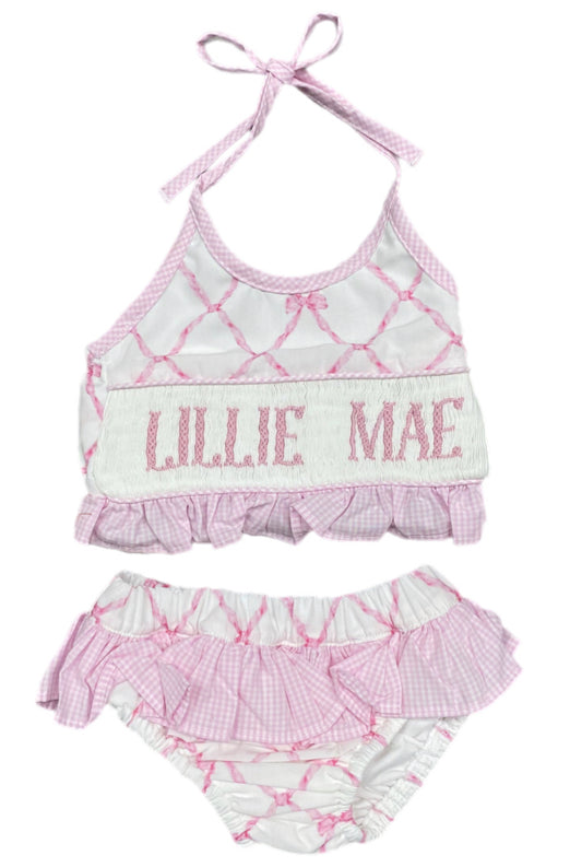 RTS: Girls Ella Beau 1pc Woven Swim “AVA KATE” – Busy Bee Smocks!