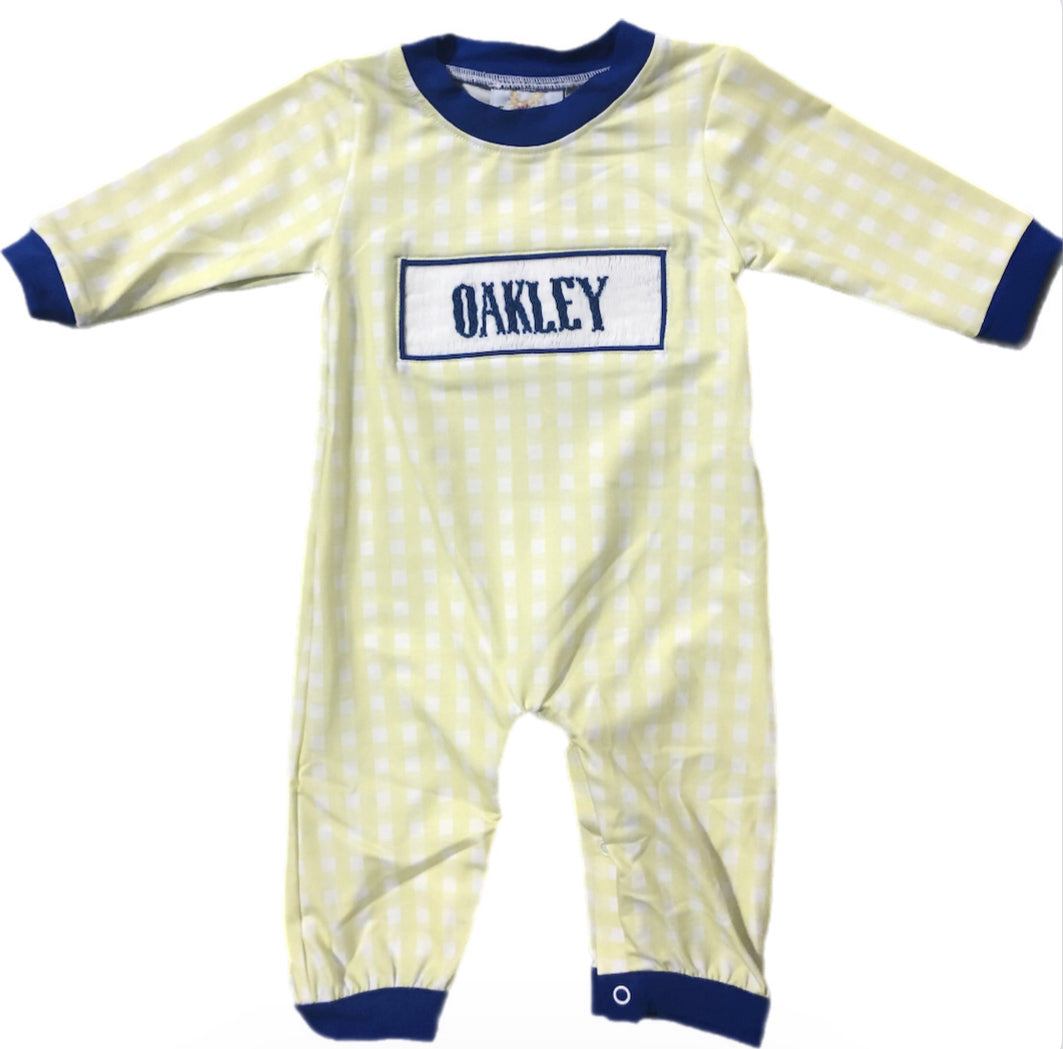 RTS: Boys Royal Blue & Yellow Gingham Knit Romper “Oakley” – Busy Bee  Smocks!