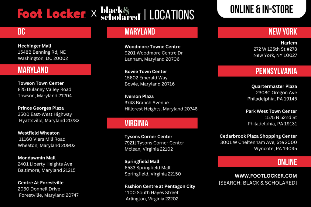 Foot Locker x Black & Scholared Locations