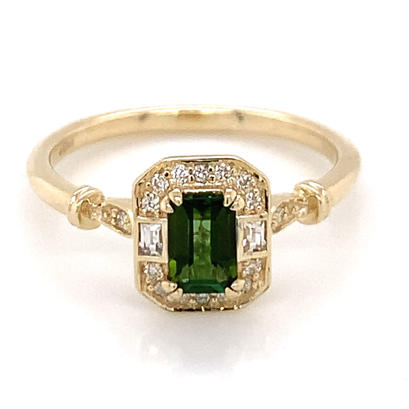 .60ct Emerald Cut Green Tourmaline Ring with White Sapphire & Diamond ...