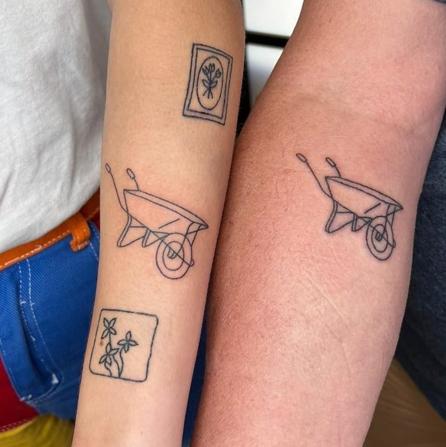 Stick and Poke  Gave matching Tattoos for two girls giggling in