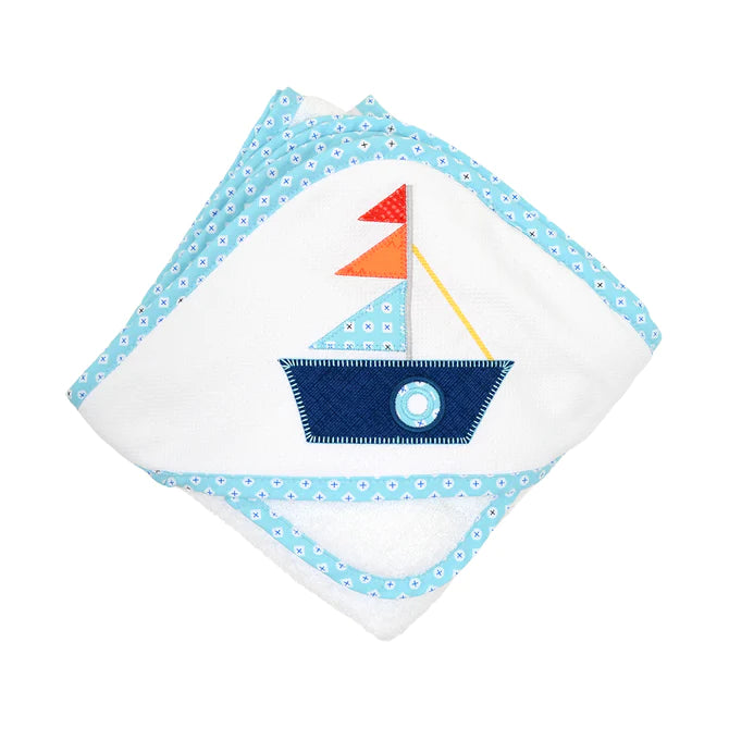 Sailboat Applique Hooded Towel Set