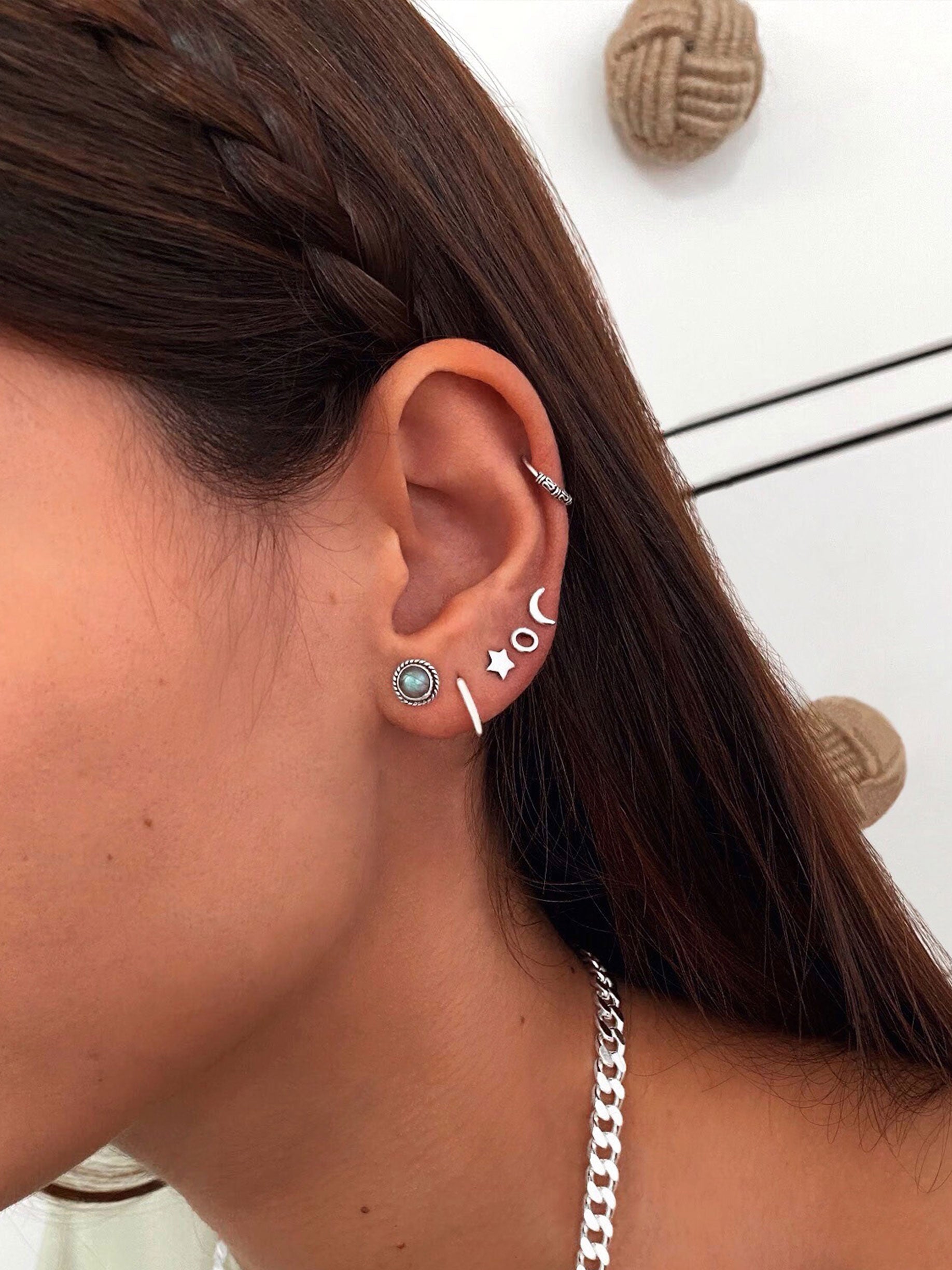 Combi earrings with labradorite stone