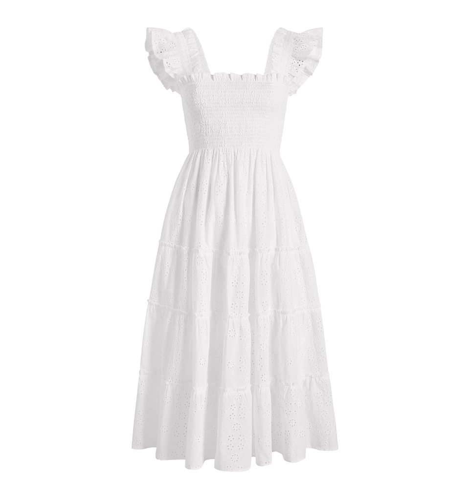 The Eyelet Ellie Nap Dress in White Eyelet | Over The Moon