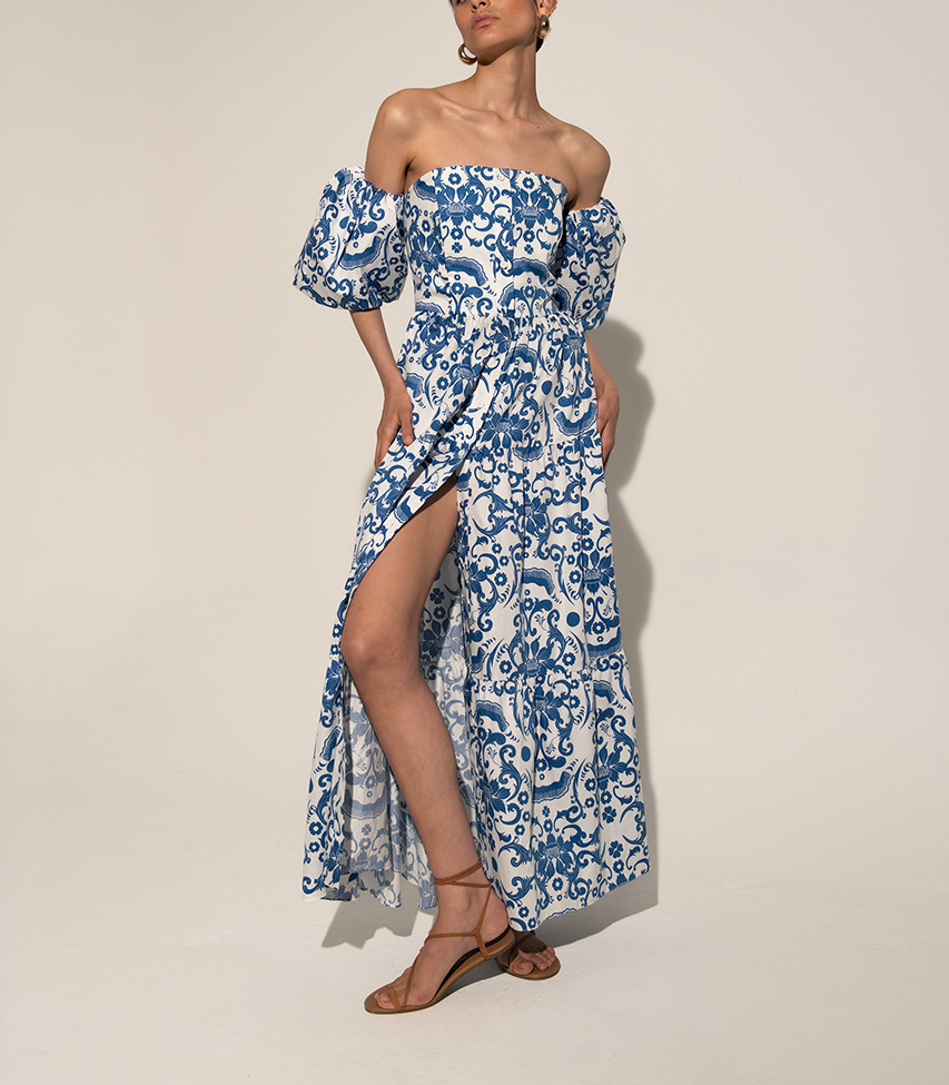 Julia Cotton Maxi Dress in Venezia Blue | Over The Moon