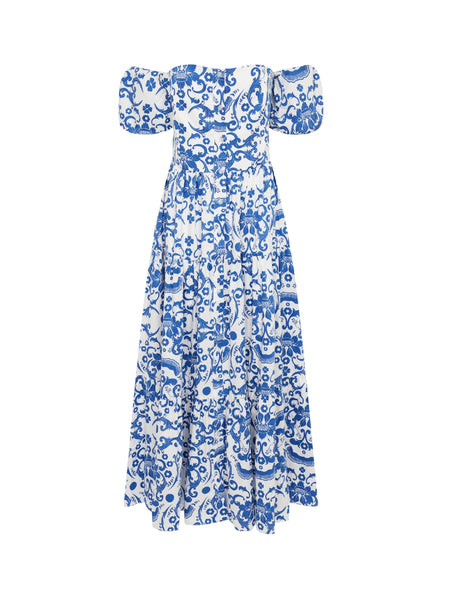 Julia Cotton Maxi Dress in Venezia Blue | Over The Moon