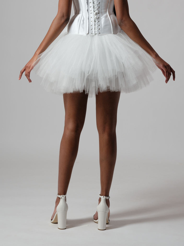 white mini tulle skirt