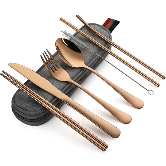 Stainless Steel Travel Cutlery Set With Knife, Fork, Spoon, And