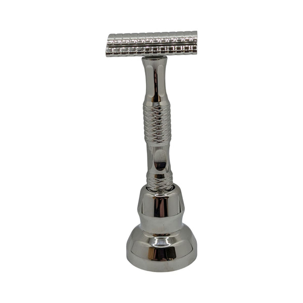 Slant Style Polished Stainless Steel Safety Razor (S1 Head, Atlas Hand