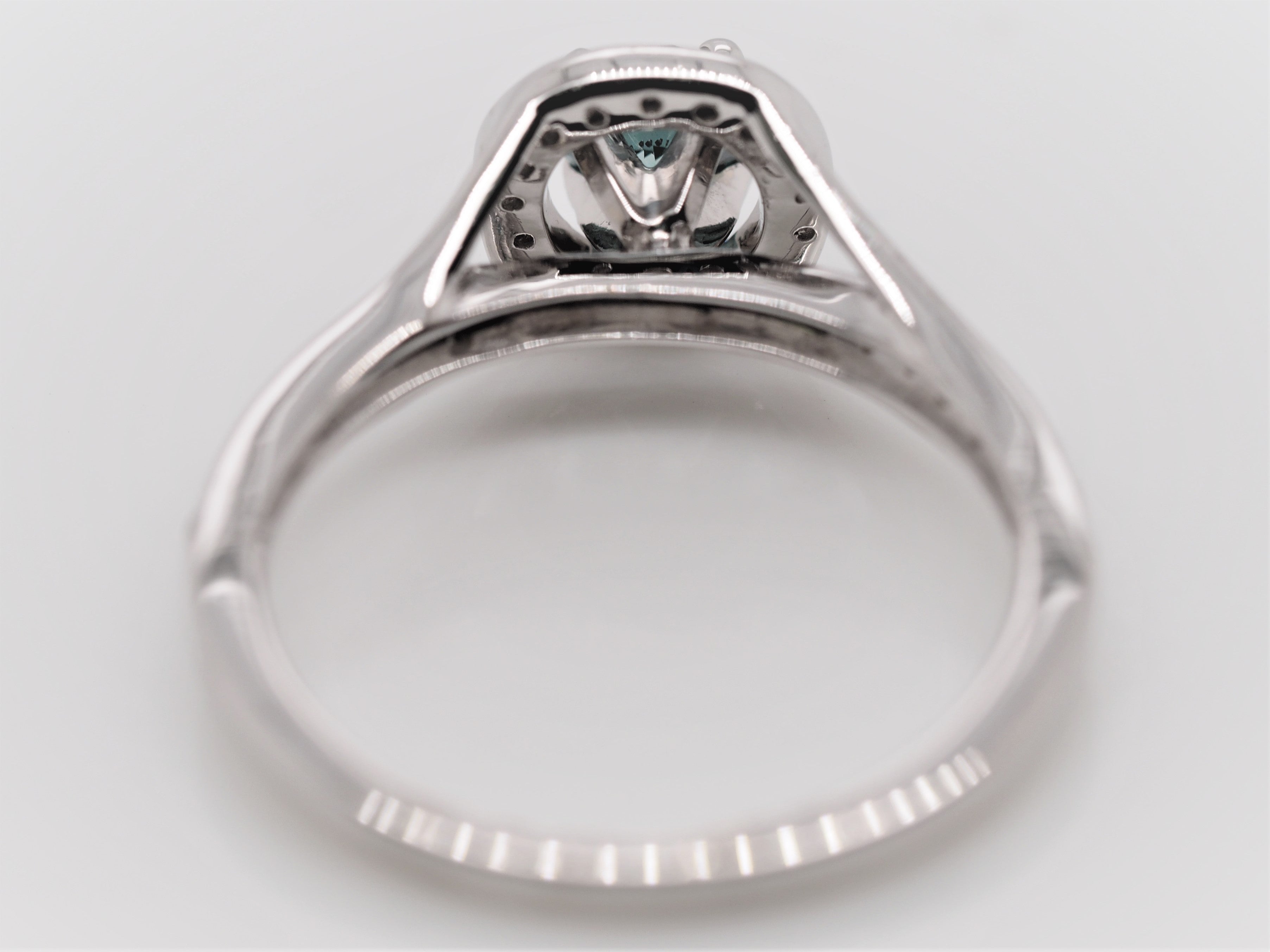 Irradiated Blue Round Cut Diamond Halo Engagement Ring