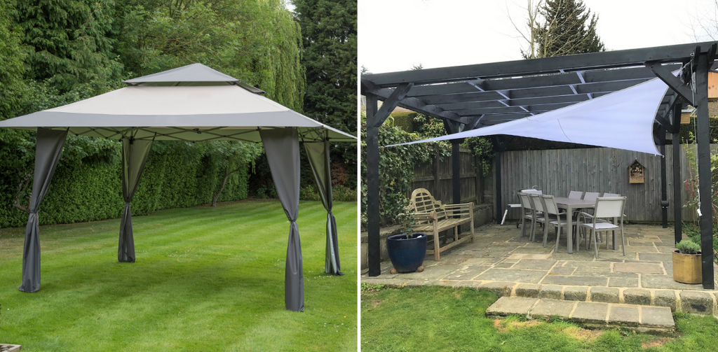 Clara Shade Sails Norfolk Leisue pop up water resistant gazebo wooden pergola with water resistant sail