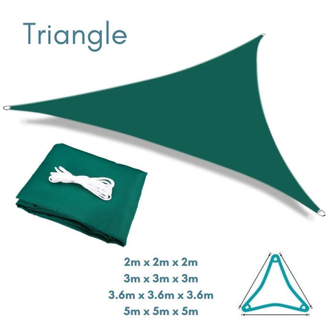 Equilateral Triangle Green - Sun Shade Sail - Water Resistant UV Garden Canopy Awning 2m 3m 3.6m 5m