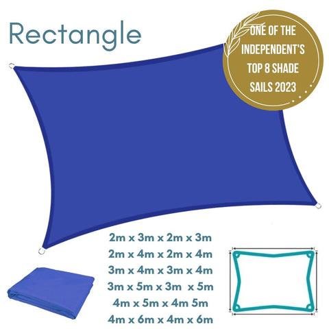 Rectangle Blue Sun Shade Sail - Water Resistant UV Garden Canopy Awning 2m x 3m, 2m x 4m, 3m x 4m, 3m x 5m, 4m x 5m, 4m x 6m