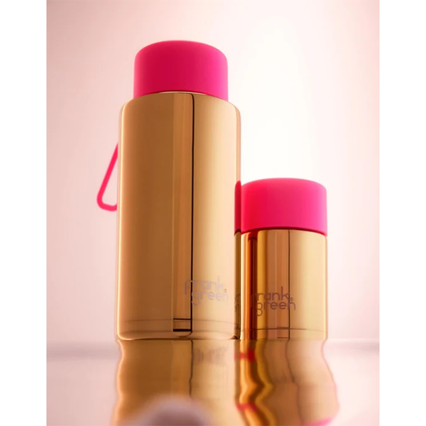 Frank Green Ceramic Reusable Bottle Chrome Straw Lid and Strap 34oz Gold with Neon Pink