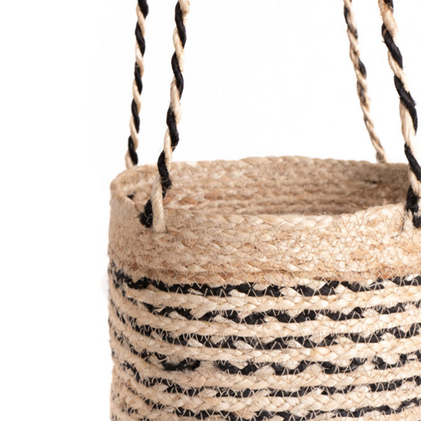 Dhaka Handmade Sika Black and Natural Hanging Basket