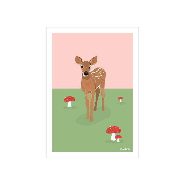 eminentd A4 Art Print Woodland Deer with Toadstool