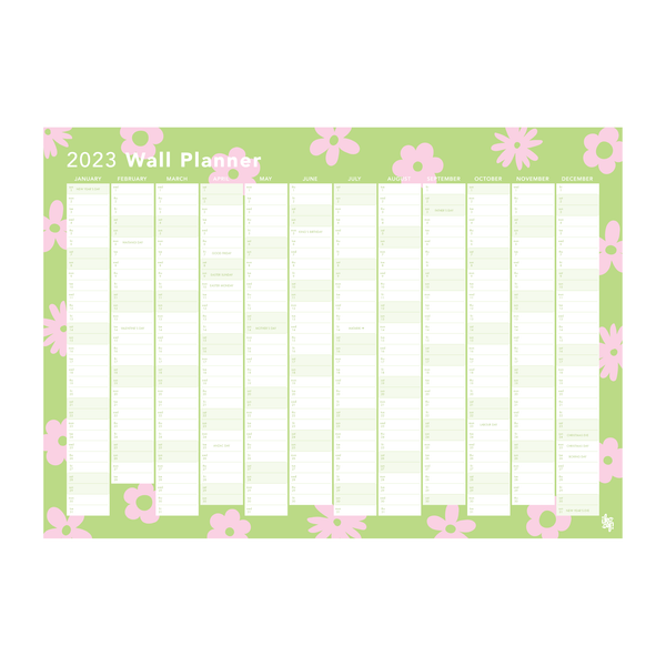 eminentd 2023 Wall Planner Flower Power Green Pink