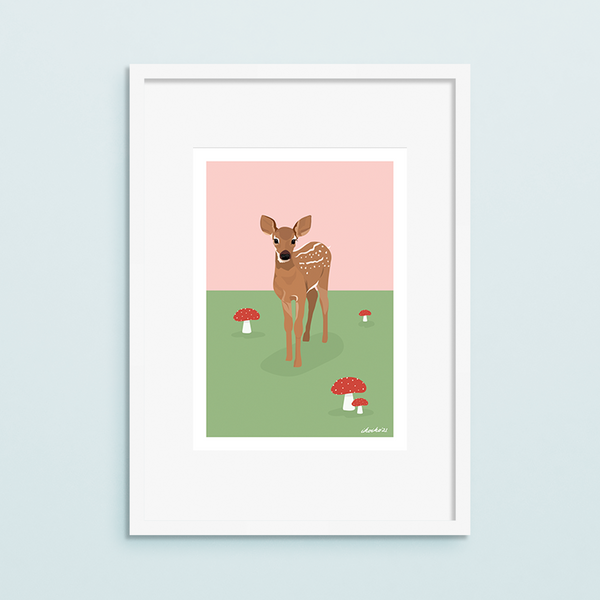 eminentd A4 Art Print Woodland Deer with Toadstool