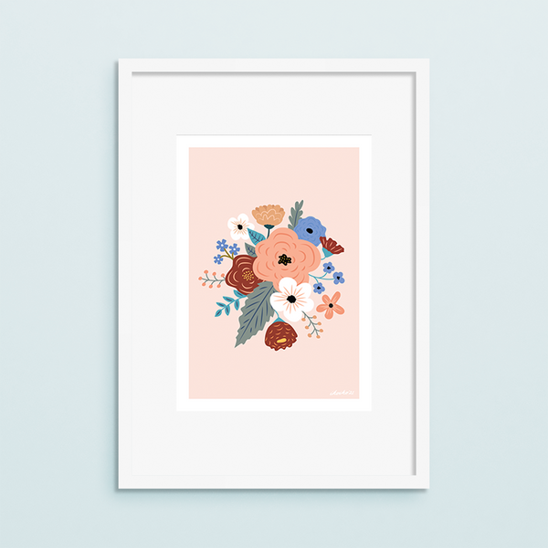 eminentd A4 Art Print Bloom Bouquet Blue with Peach