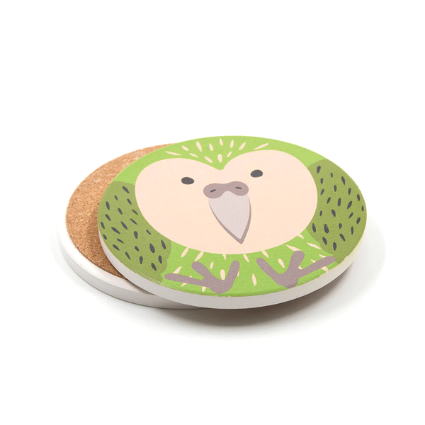 100% NZ Cuties  Ceramic Coaster Kākāpō