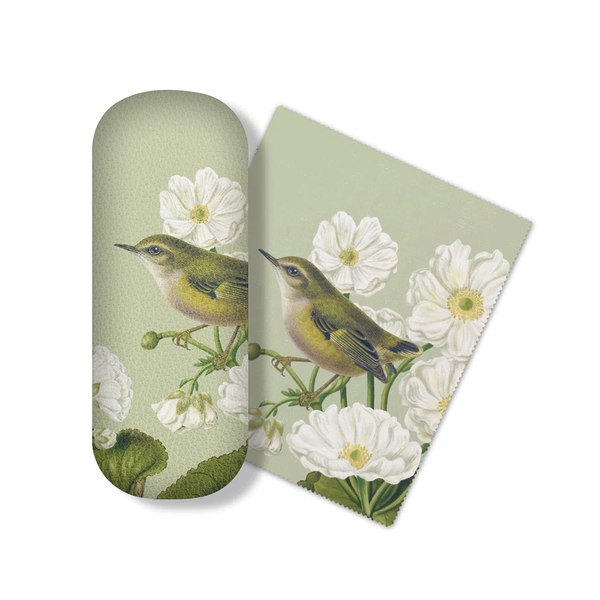 100% NZ Glasses Case Vintage Birds and Botanical Rifleman Tītitipounamu