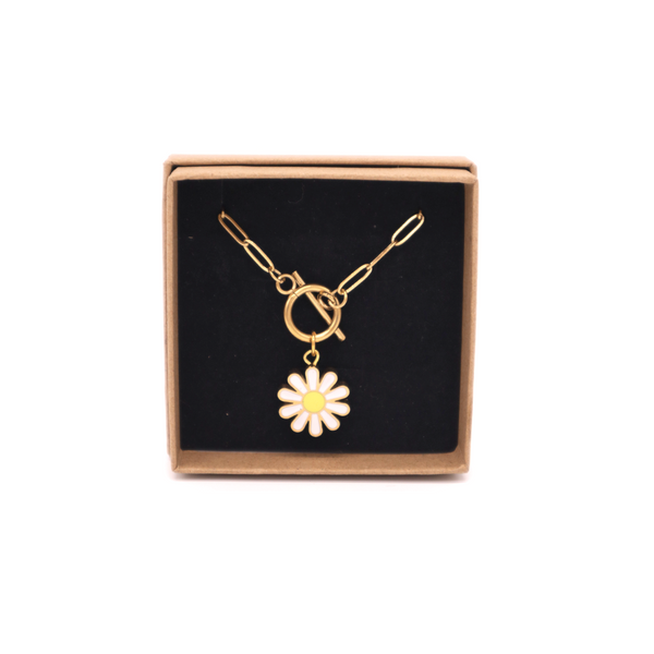 Penny Foggo Necklace Paperclip Chain with Toggle and Daisy Gold