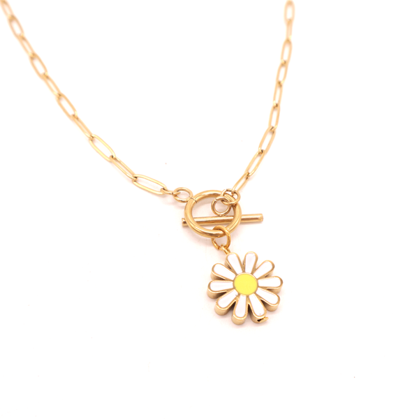 Penny Foggo Necklace Paperclip Chain with Toggle and Daisy Gold
