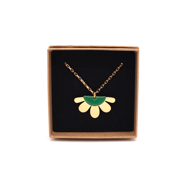 Penny Foggo Necklace Half Flower Green Enamel Gold