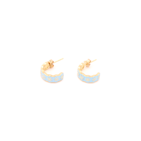 Penny Foggo Earrings Half Hoop Flower Baby Blue Gold