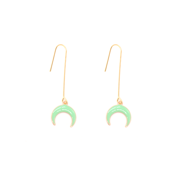 Penny Foggo Earrings Enamel Moon Drops Mint Gold