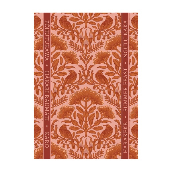 Whero Noa Tea Towel Coral