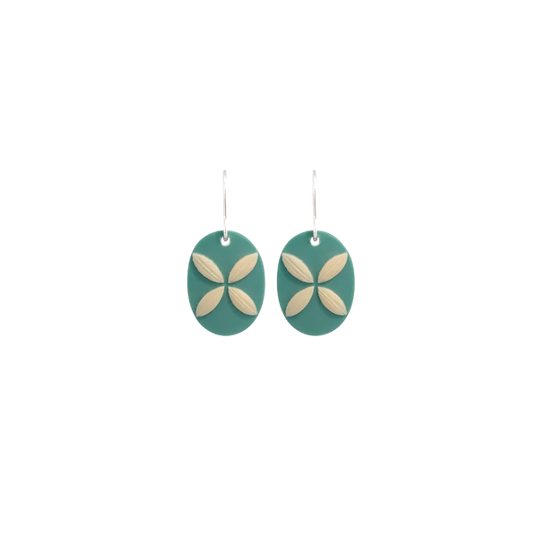 Tania Tupu Earrings Tapa Flower Small Oval Teal