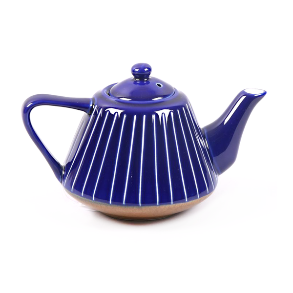 Ceramic Teapot Stripe Blue White Terracotta