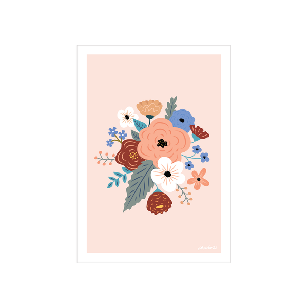 eminentd A4 Art Print Bloom Bouquet Blue with Peach