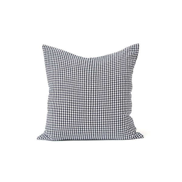 Citta Gingham Washed Cotton Cushion Cover Navy