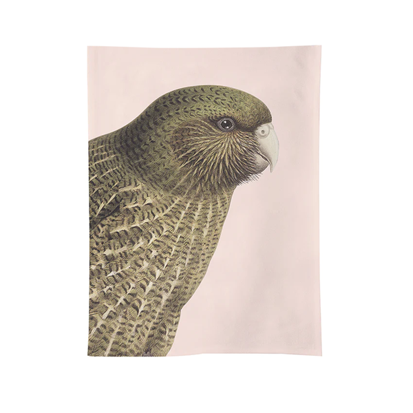 100% Kākāpō Tea Towel Hushed Pink