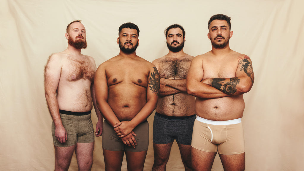 Group of men comfortable in their natural bodies 