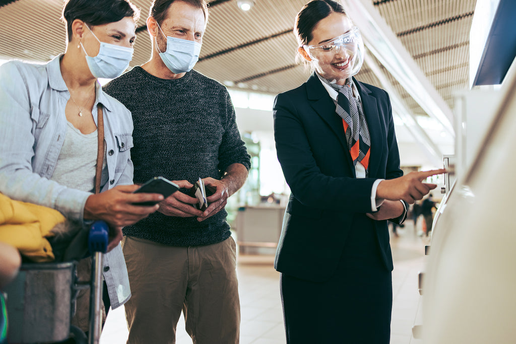 Self service check in with face masks