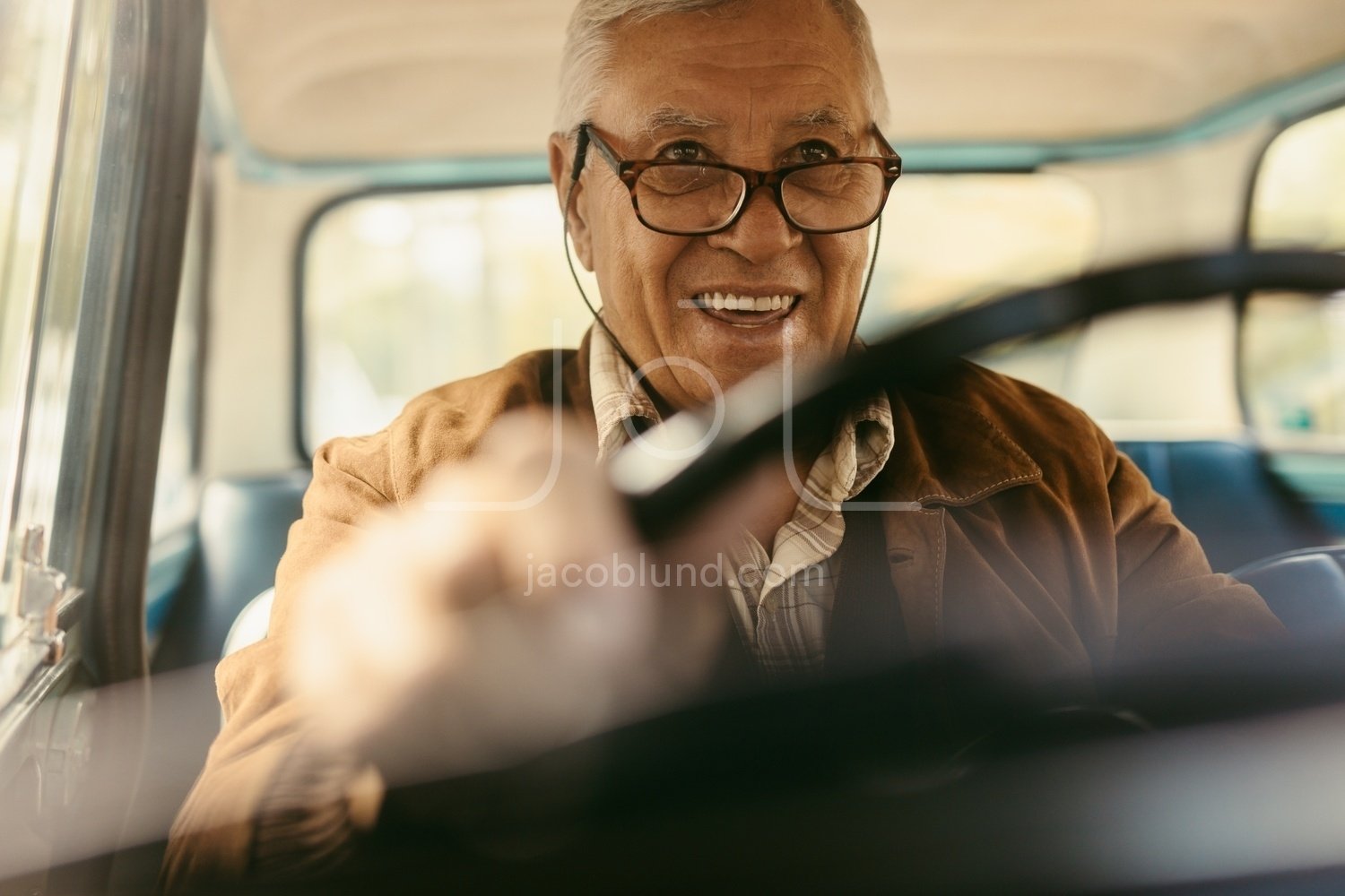 Happy Old Man Enjoying Driving His Car Jacob Lund Photography Store Premium Stock Photo