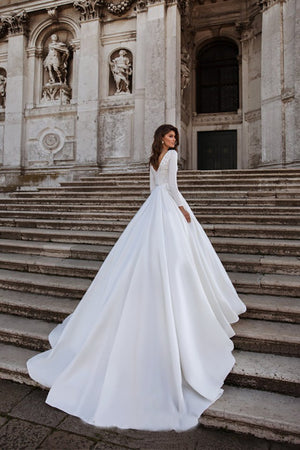 long sleeve a line wedding gown