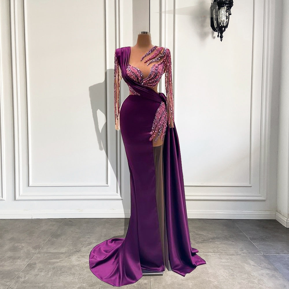 Load image into Gallery viewer, Pearls Dubai Women Purple Satin Sheer ...