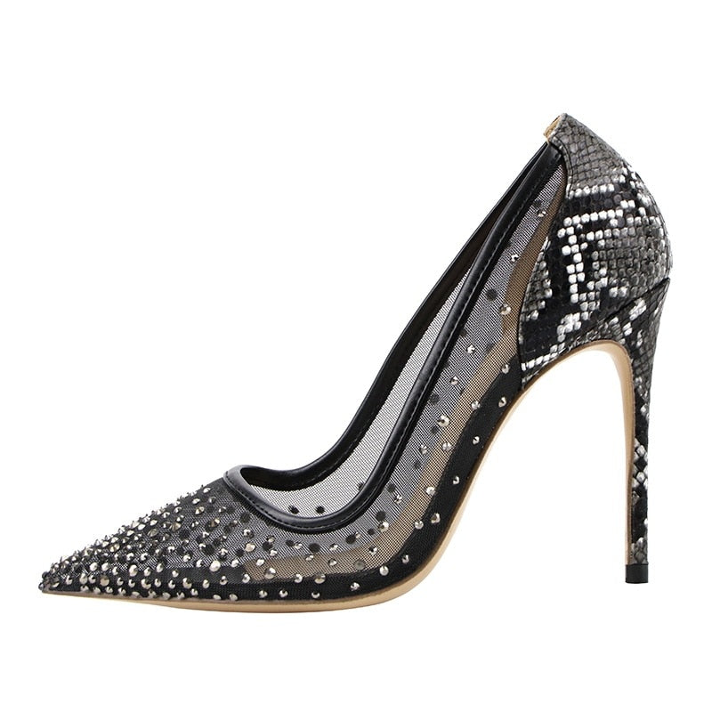 Crystal Embellished Stiletto Heels Sexy Pointed Toe Women Pumps ...